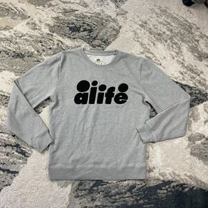 Alife Vintage Y2K Sweatshirt Mens L Gray Heather Bubble Logo Print Raglan Skate